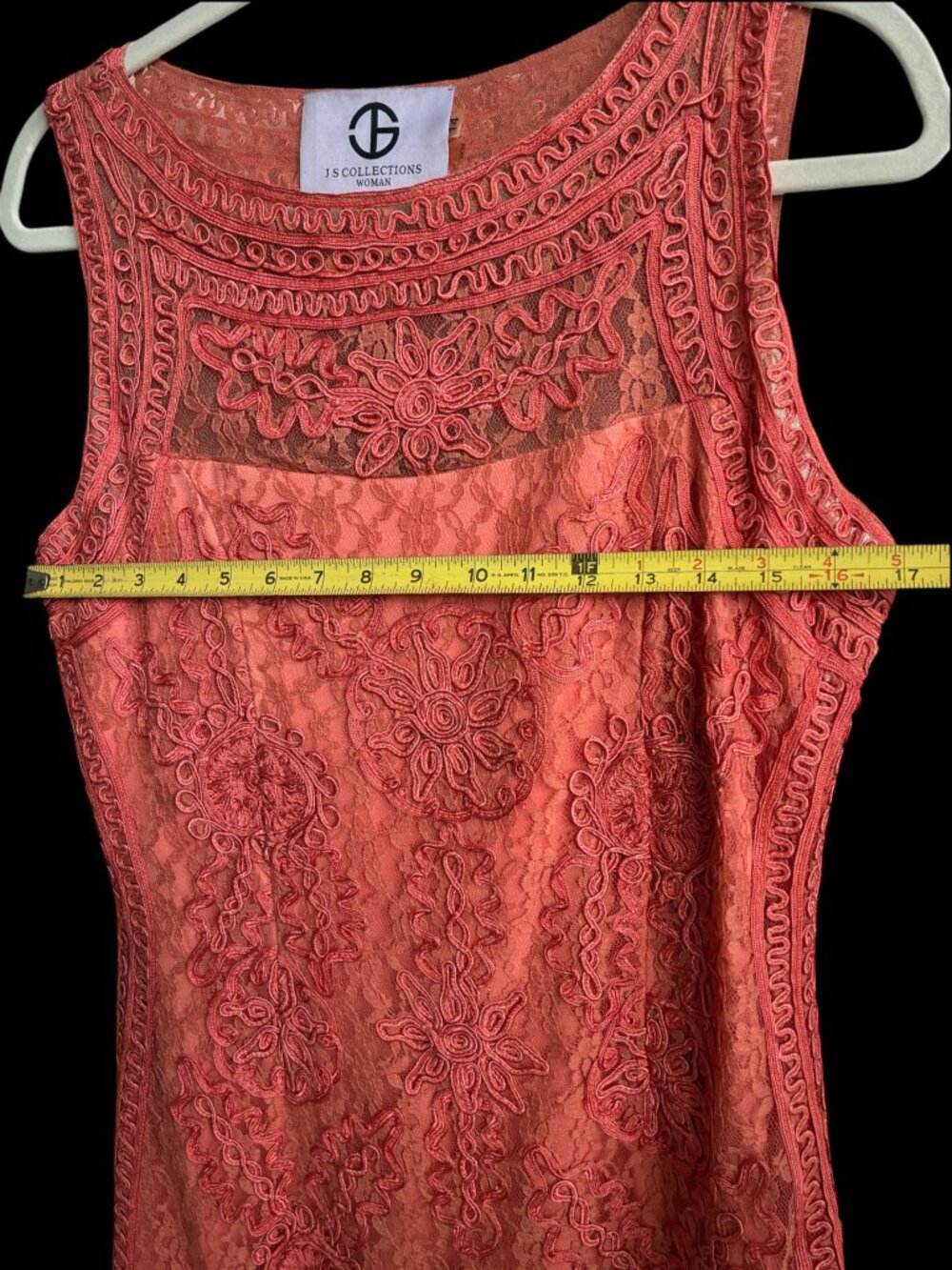 JS Collections Coral Soutache Lace Sheath Dress - Picture 3 of 13